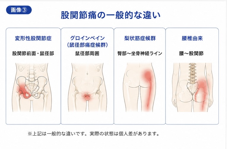 変形性股関節症と股関節周囲疾患の一般的な違い