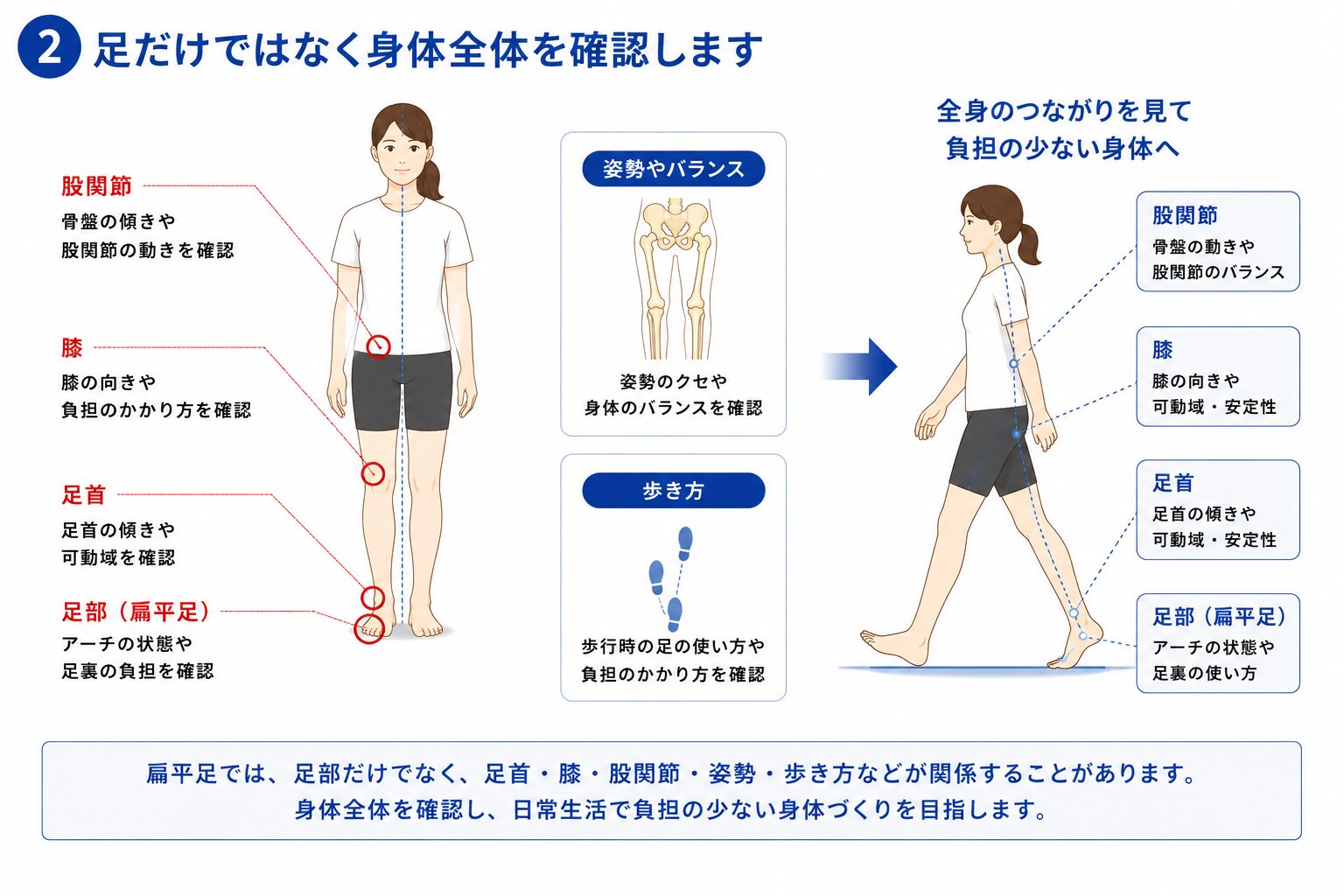 扁平足で身体全体を確認するイメージ